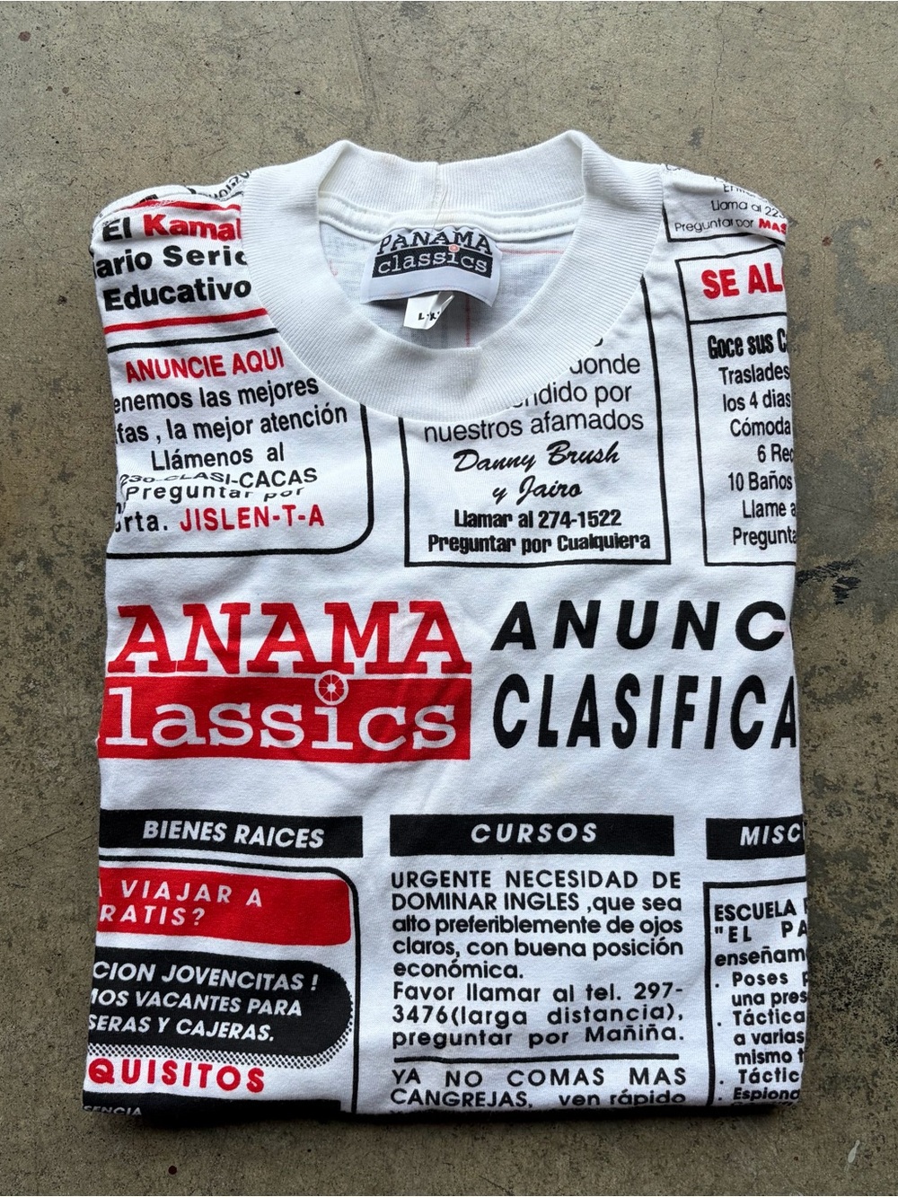 Vintage 90s Panama Classics Newspaper AOP Shirt All Over Print Comic Cartoon